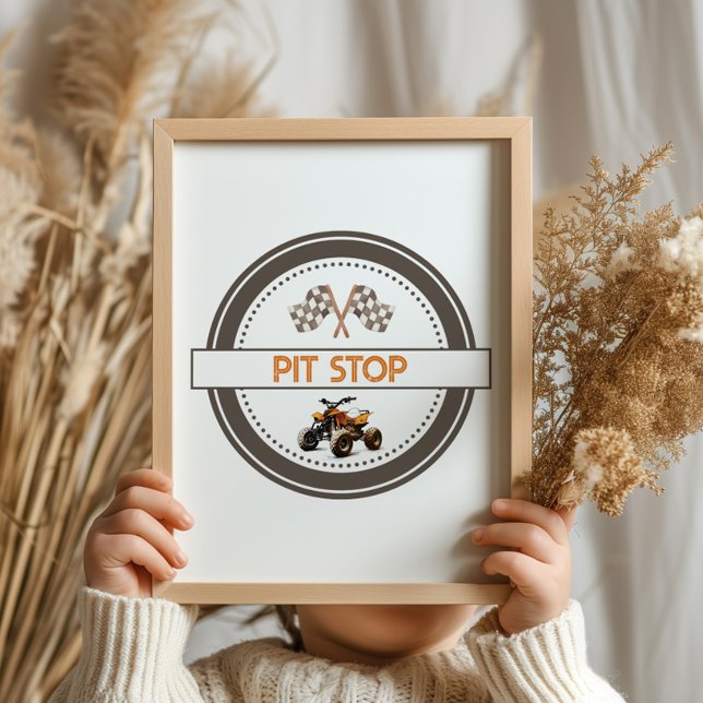 Poster Sinal de Aniversário de Quad Bike Laranja Pit Stop (Criador carregado)