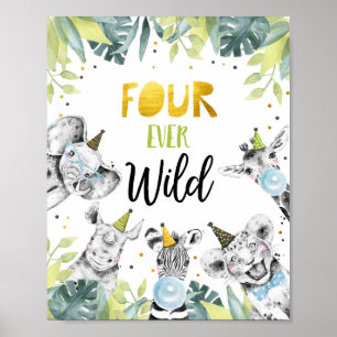 Poster Sinal de Aniversário de Quatro Animais Selvagens 