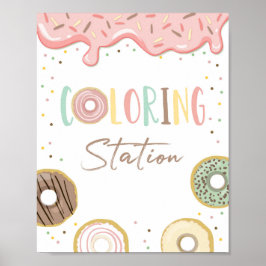 Poster Sinal de aniversário de Rosquinha rosa-menina da e