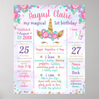 Poster Sinal de Aniversário de Um Ano de Unicórnio
