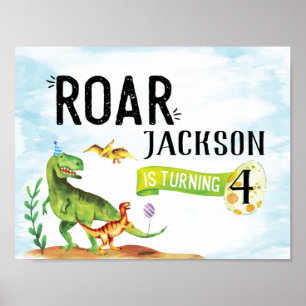 Poster Sinal de Aniversário do Dinosaur Roar