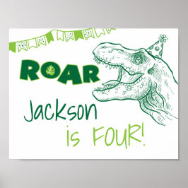 Póster Sinal de Aniversário do Dinosaur Roar
