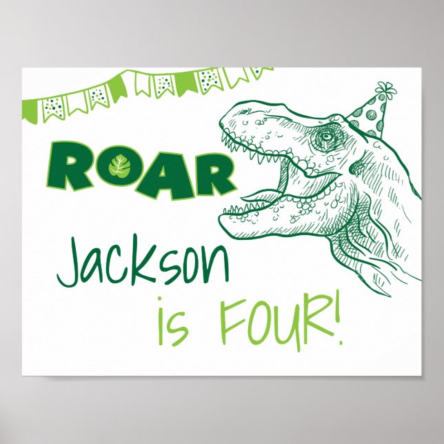 Póster Sinal de Aniversário do Dinosaur Roar (Frente)