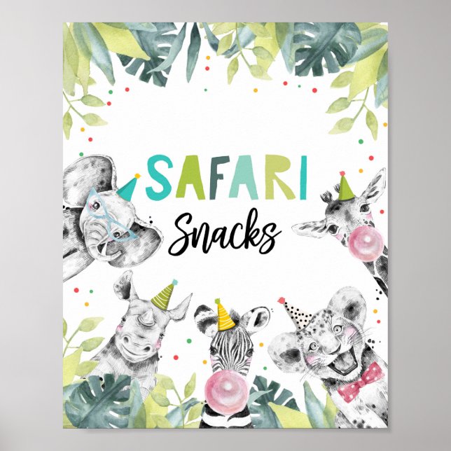 Poster Sinal de Aniversário do Safari Snack Party (Frente)