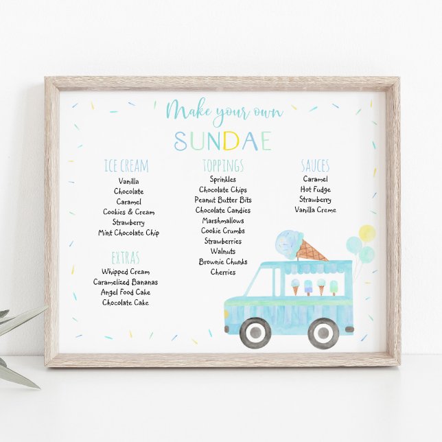 Poster Sinal de Aniversário do Sorvete Azul Editável (Criador carregado)