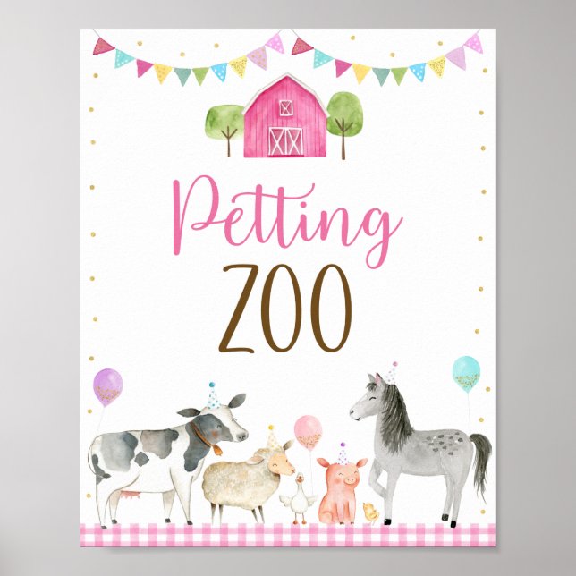 Poster Sinal de Aniversário do Zoo Petting em Fazenda Ros (Frente)