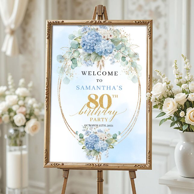 Poster Sinal de Aniversário Floral Boho Pastel 80º aniver (Pastel Floral Boho Birthday Sign 80th birthday welcome)
