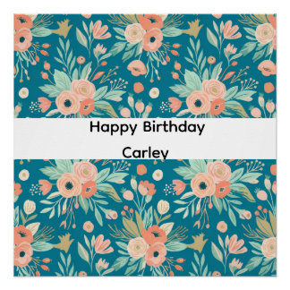 Póster Sinal de Aniversário Floral para Menina