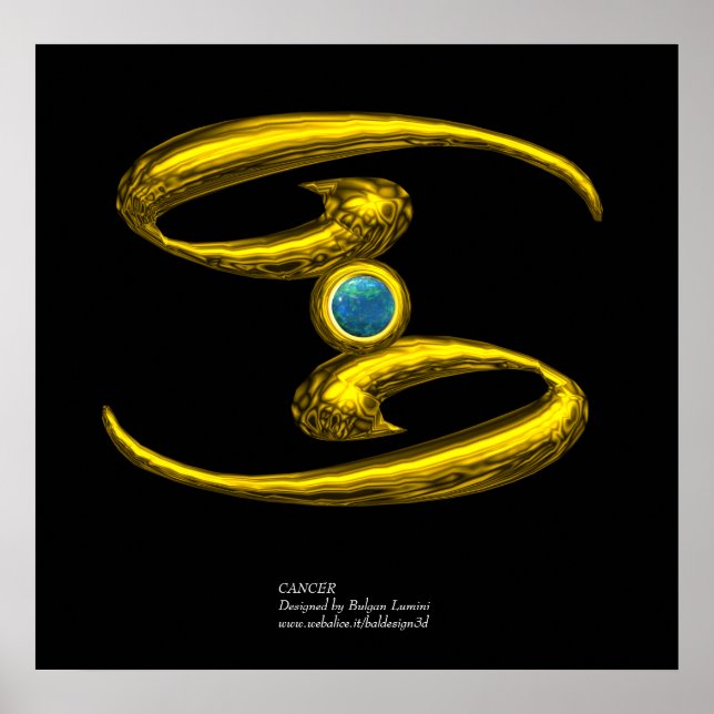 Póster SINAL DE ANIVERSÁRIO ZODIAC cancer/ DOURADO (Frente)
