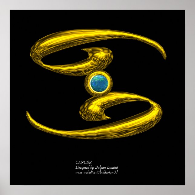 Póster SINAL DE ANIVERSÁRIO ZODIAC cancer/ DOURADO (Frente)