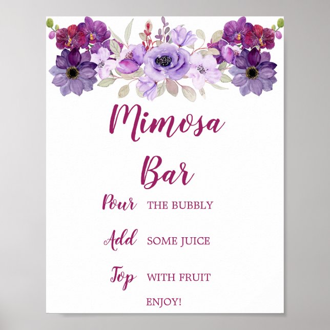 Poster Sinal de Aquarela do Bar Mimosa Orquídea Roxa (Frente)