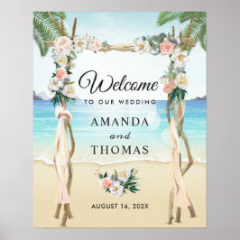 Poster Sinal de Arco de Casamento Tropical Floral Beach A