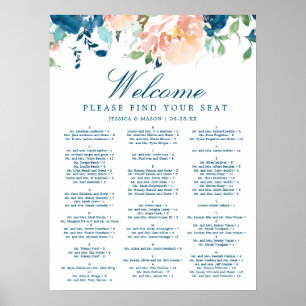 Poster Sinal de Assento de Casamento Floral Midnight Bloo