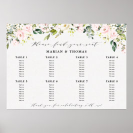 Poster Sinal de Assento Floral Blush Eucalipto Casamento