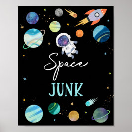 Poster Sinal de Astronauta Azul de Lixo no Espaço