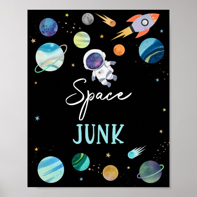 Poster Sinal de Astronauta Azul de Lixo no Espaço (Frente)