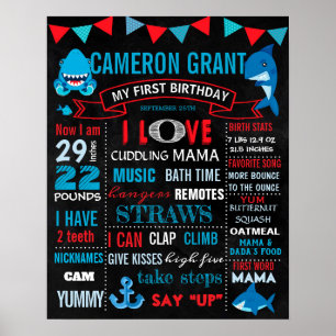 Poster Sinal de aviso de aniversário do tubarão para um m