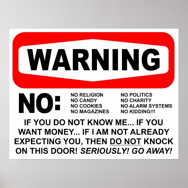 Póster Sinal de Aviso de Nenhum Solicitante (Frente)