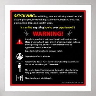 Poster Sinal de aviso do parque temático de SKYDIVING