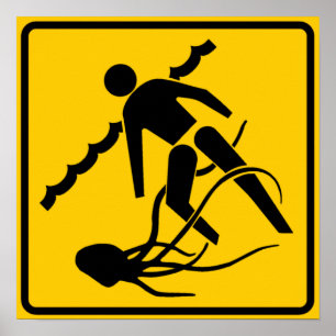 Poster Sinal de aviso pungente da vida marinha, Austráli