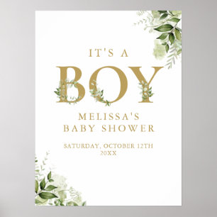 Poster Sinal de Baby Shower Menino Verde Dourado