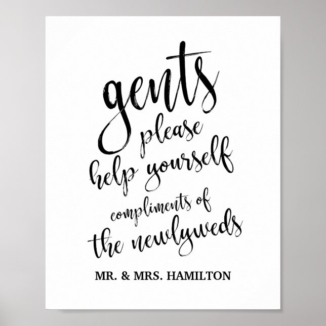 Póster Sinal de Banheira 8x10 de Casamento de Gents (Frente)