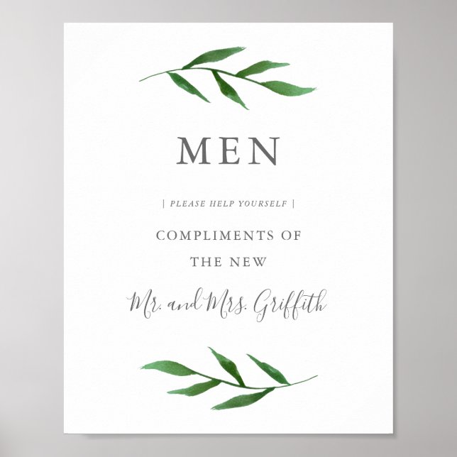 Poster Sinal de Banheiro de Casamento Elegante - Homens (Frente)