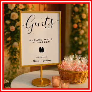 Poster Sinal de Banheiro de Casamento Moderno Elegante Mi