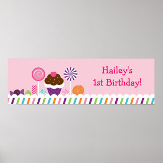 Póster Sinal de Banner de Aniversário do Doces Compro