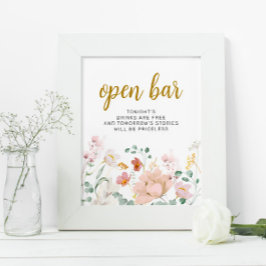 Poster Sinal de Bar Aberta de Casamento de Flores Selvage
