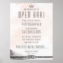 Póster Sinal de Bar Aberto de Casamento 18x24 Peach Water