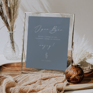 Poster Sinal de Bar Aberto de Casamento Azul Mínimo Engra