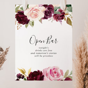 Poster Sinal de Bar Aberto de Casamento Botânico Floral 