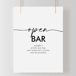 Poster Sinal de Bar Aberto de Casamento Branco Negro Clás