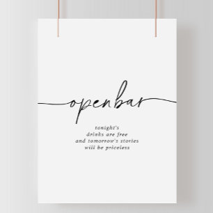 Poster Sinal de Bar Aberto de Casamento Branco Negro Clás