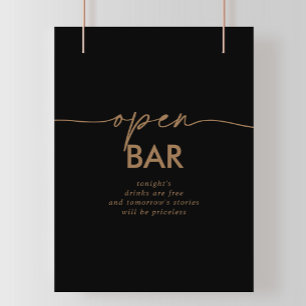 Poster Sinal de Bar Aberto de Casamento Clássico Dourado