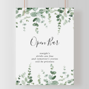 Poster Sinal de Bar Aberto de Casamento de Eucalipto Verd