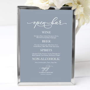 Poster Sinal de Bar Aberto de Casamento Elegante Azul Emp