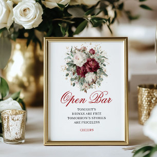 Poster Sinal de Bar Aberto de Casamento Eucalipto Blush B