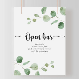 Poster Sinal de Bar Aberto de Casamento Eucalyptus Verde
