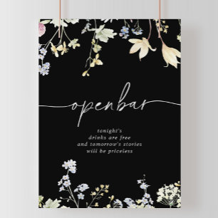 Poster Sinal de Bar Aberto de Casamento Floral de Boho Fa