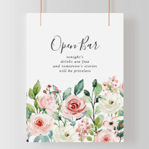 Poster Sinal de Bar Aberto de Casamento Floral de Dainty'