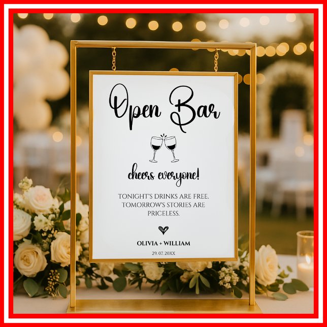 Poster Sinal de Bar Aberto de Casamento Moderno Caligrafi (Criador carregado)