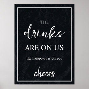 Poster Sinal de Bar Aberto de Casamento Negro Minimalista