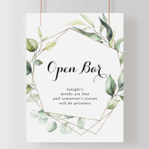 Poster Sinal de Bar Aberto de Casamento Verde Elegante Ge