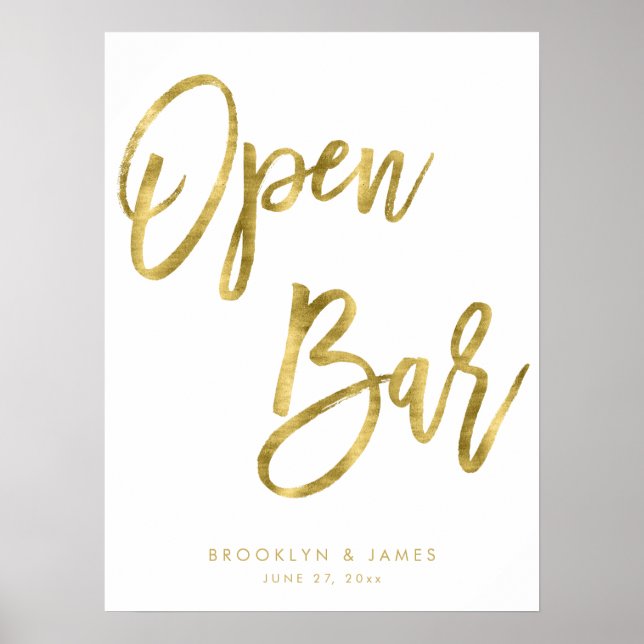 Poster Sinal de Bar Aberto Dourado e Branco 18x24 (Frente)