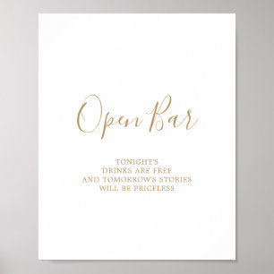 Poster Sinal de Bar Aberto Dourado minimalista