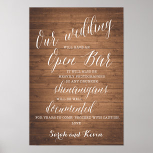 Poster Sinal de Bar Aberto Engraçado   Nomes personalizad