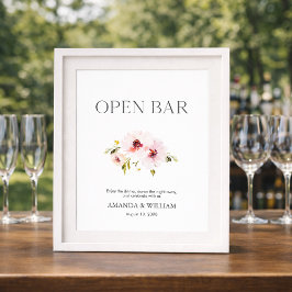 Poster Sinal de Bar Aberto Floral Elegante