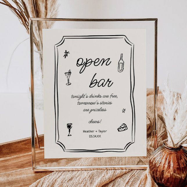 Poster Sinal de Bar Aberto Francês Desenhado À Mão (Criador carregado)